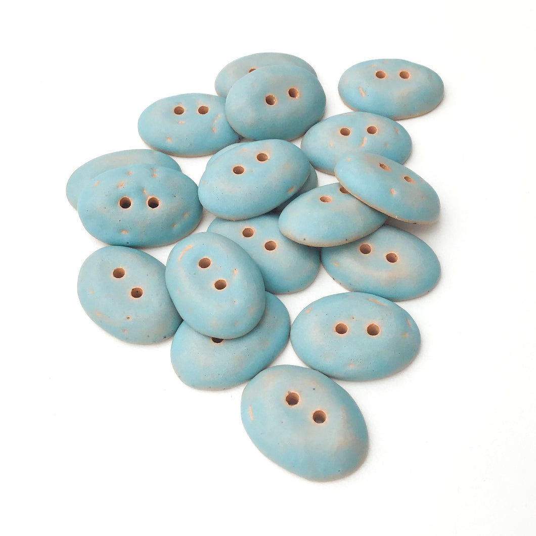 Robin's Egge Blue Oval Clay Buttons - Matte Glazed - 11/16