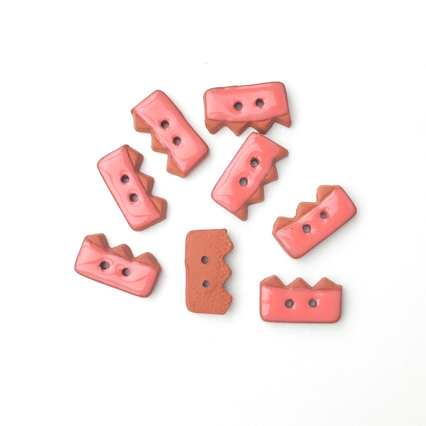 Salmon Colored Buttons on Red Clay - Ceramic Buttons - 3/8" x 3/4" - 8 Pack