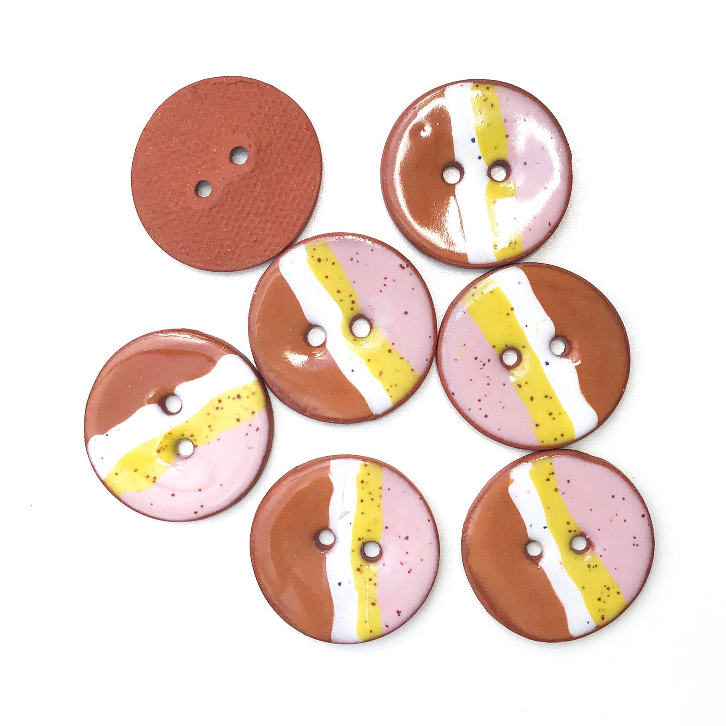 Muticolored Ceramic Button with Diagonal Striping - Decorative Clay Button - 1 1/16"