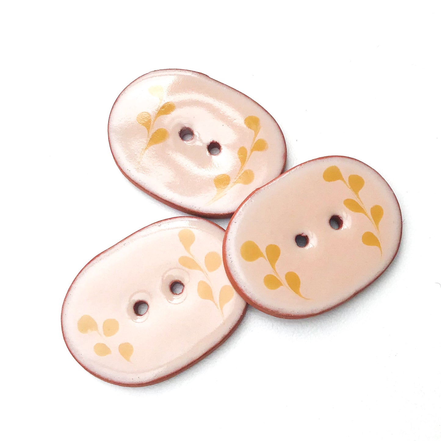 Beige  & Golden Brown Ceramic Buttons - Oval Clay Buttons - 1" x 1 1/4"