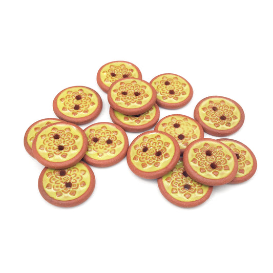 Chartreuse Mandala Ceramic Buttons - Small Yellow Ceramic Buttons - 9/16"(ws-48)