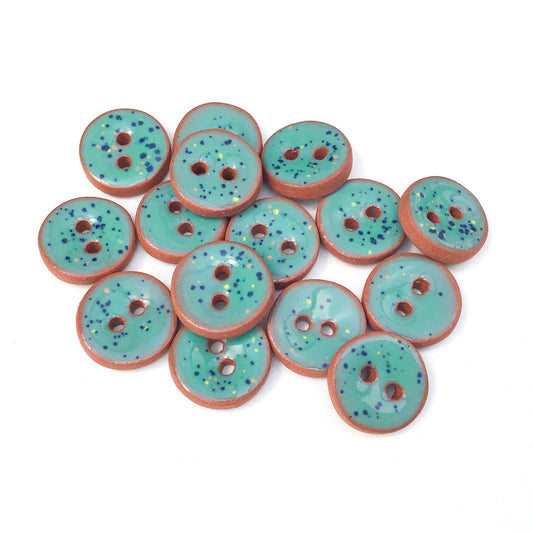 Turquoise Speckled Ceramic Buttons - Turquoise Pottery Buttons - 9/16" (ws-259)