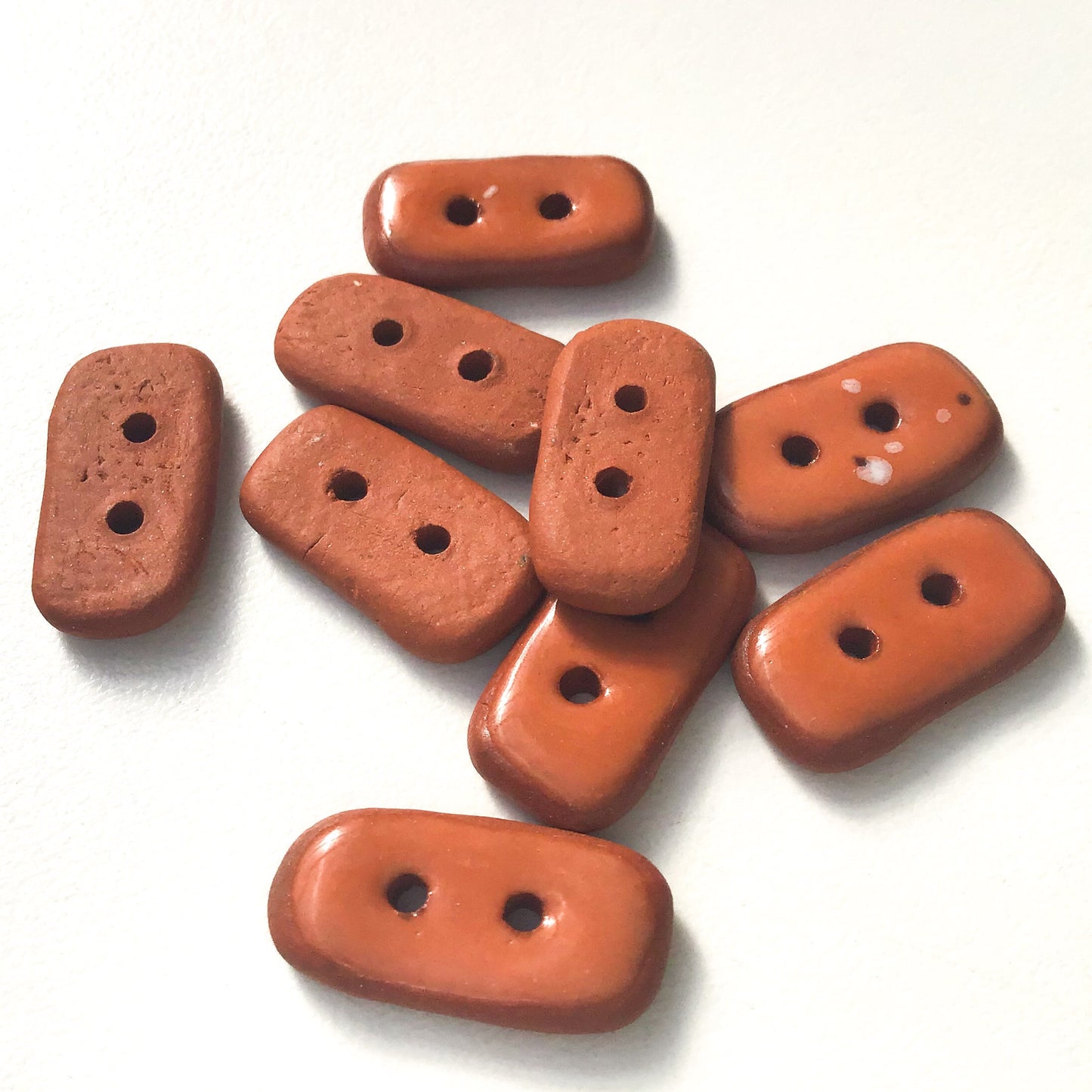 Rust Colored Ceramic Buttons - Small Retangular Clay Buttons - 3/8" x 3/4" - 9 Pack