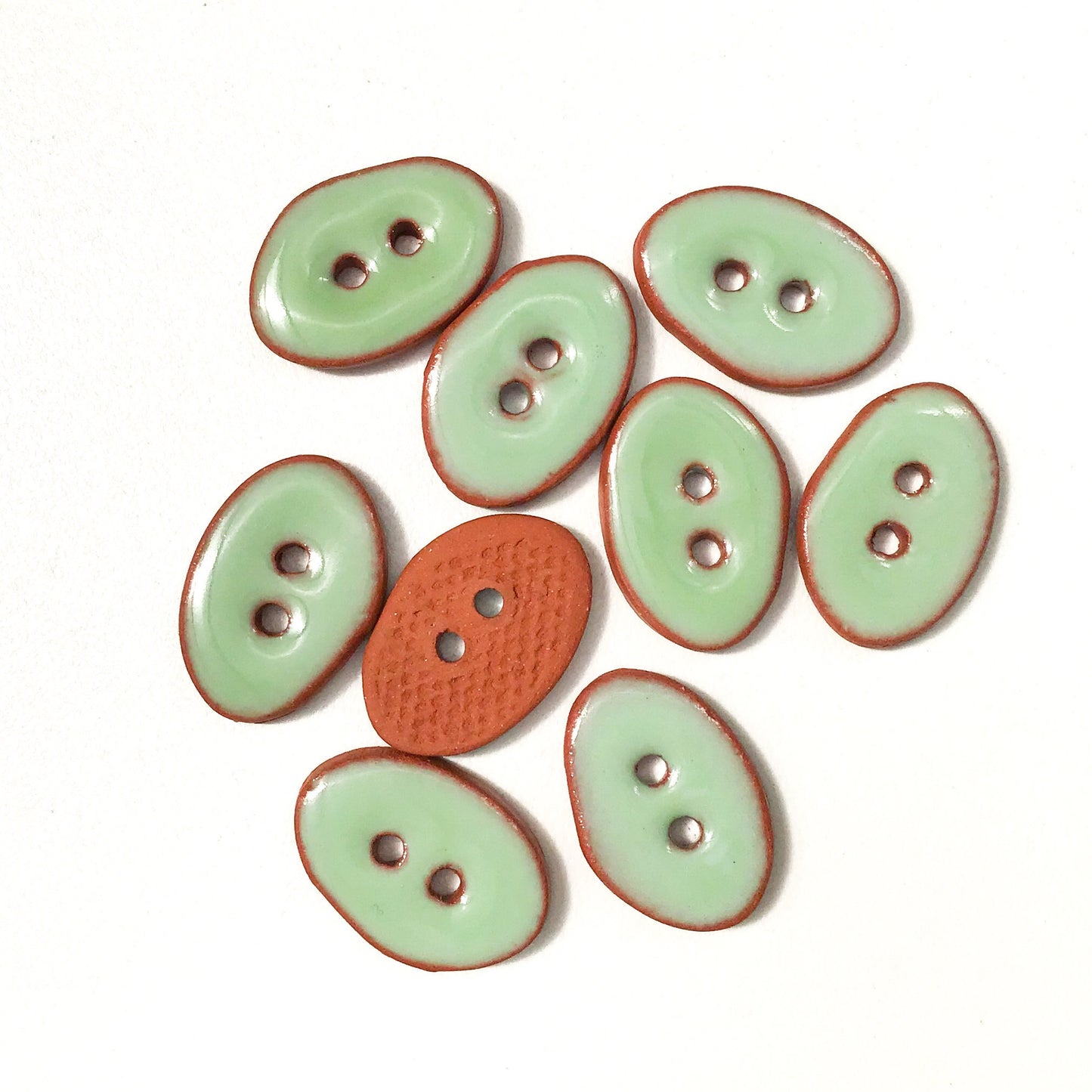Light Green Oval Clay Buttons on Terracotta - 1/2" x 3/4"(ws-117)