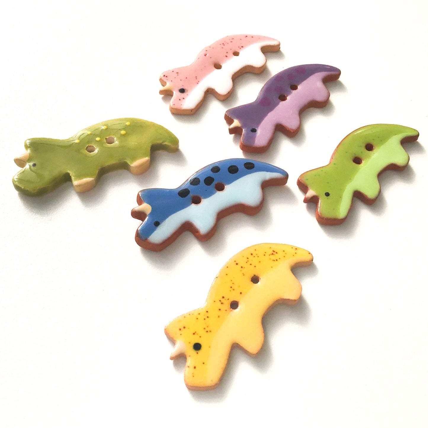 Triceratops Buttons - Ceramic Dinosaur Buttons - Children's Animal Buttons (ws-247)