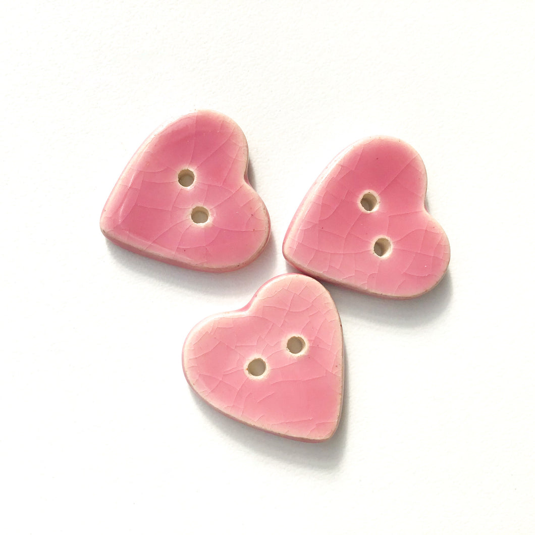 Crackle Pink Heart Buttons - Ceramic Heart Buttons - 7/8