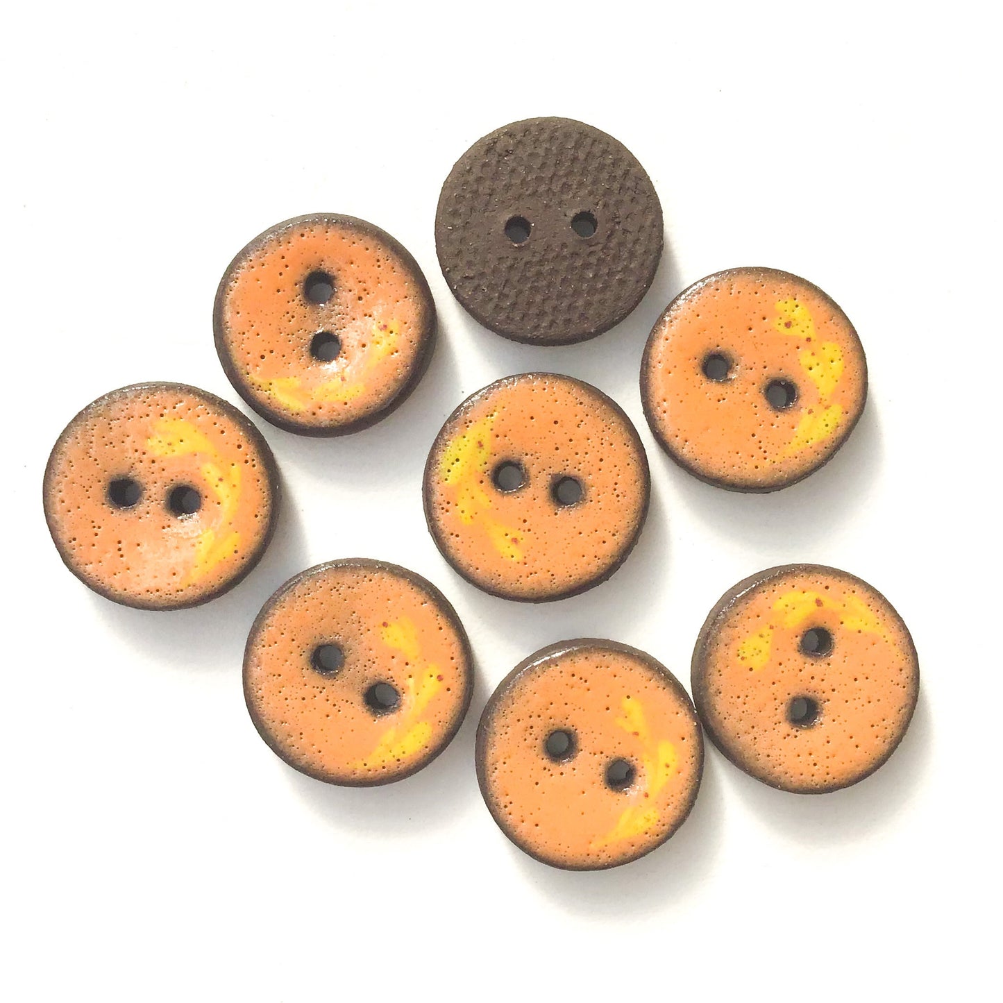 Orange Ceramic Buttons with Yellow Floral Detail - 3/4" - 8 Pack