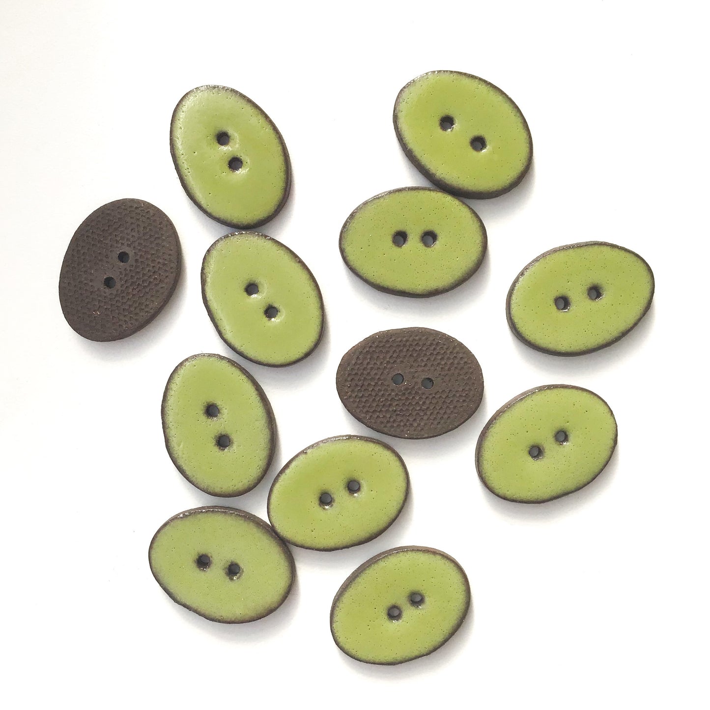 Army Green Ceramic Buttons - Oval Clay Buttons - 3/4" x 1"