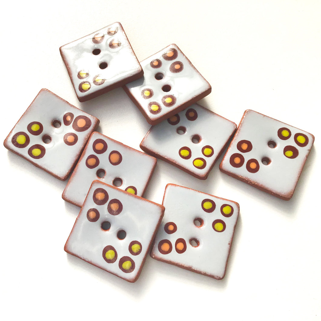 Polka Dot Square Buttons in Warm Shades - Gray - Salmon - Brown - Chartreuse - 1