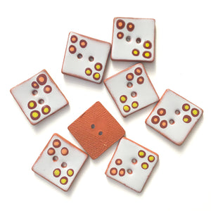Polka Dot Square Buttons in Warm Shades - Gray - Salmon - Brown - Chartreuse - 1" Square