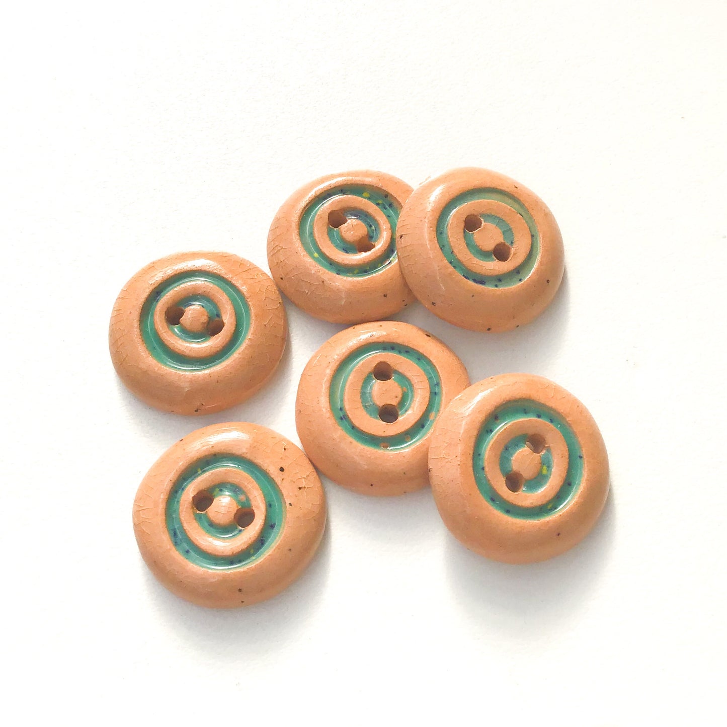 Turquoise Concentric Circle Ceramic Buttons on Brown Clay - 3/4" - 6 Pack