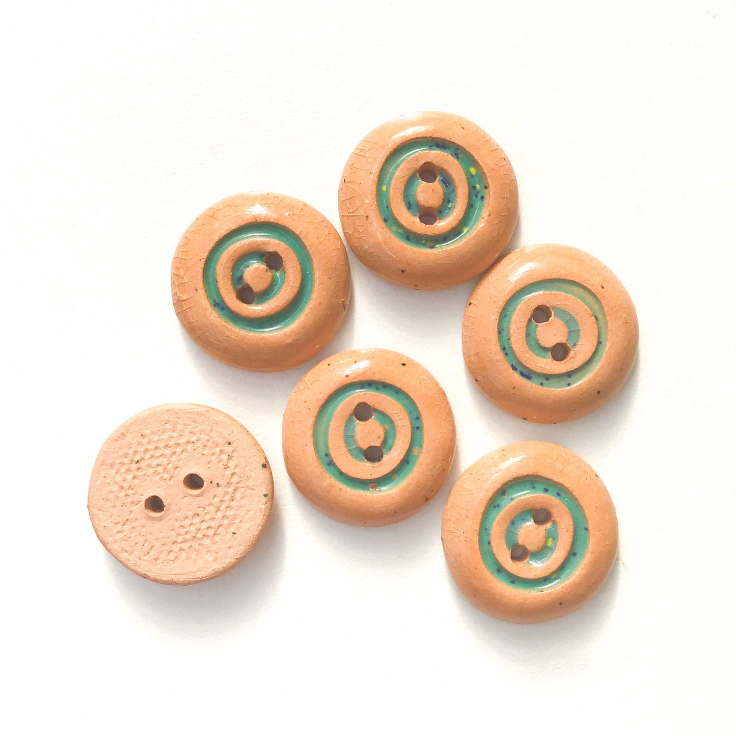 Turquoise Concentric Circle Ceramic Buttons on Brown Clay - 3/4" - 6 Pack