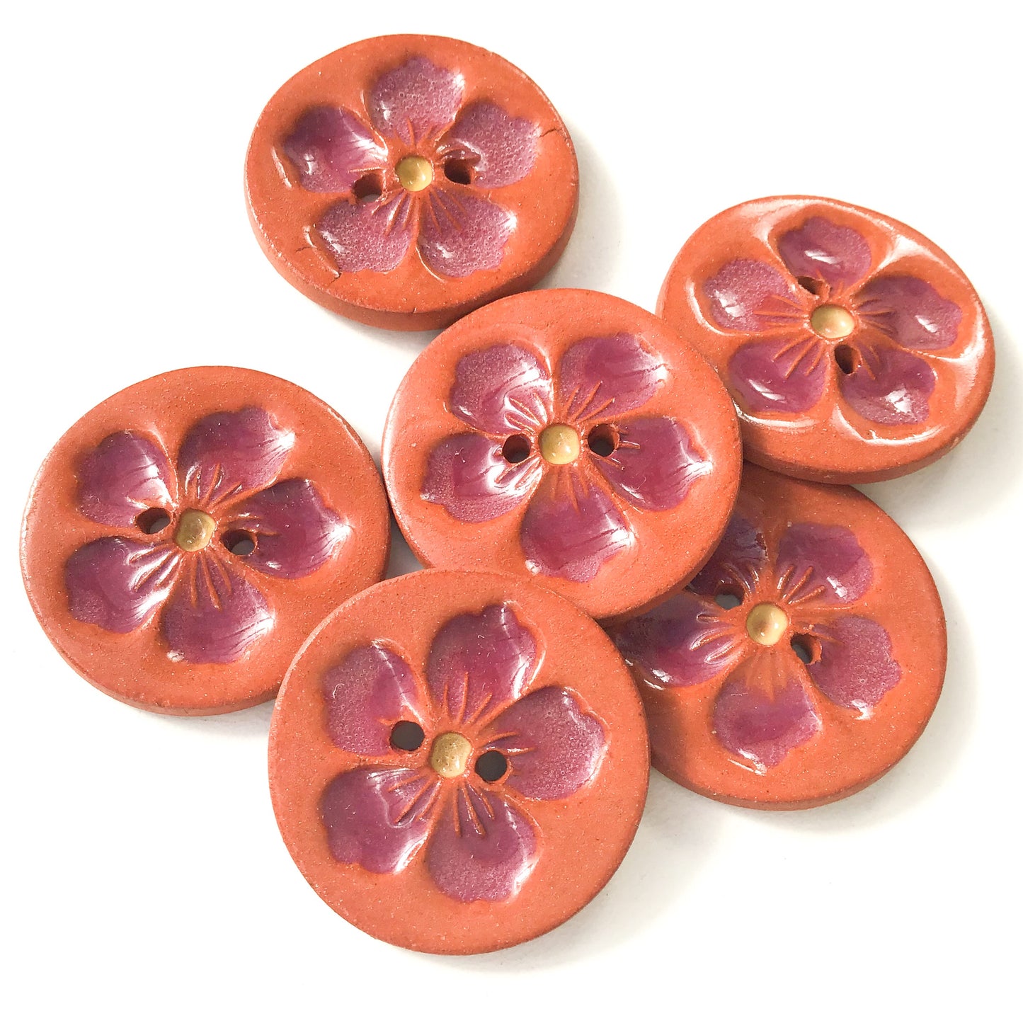 Hawaiian Petals Button - Burgundy Bloom on Red Clay - 1 1/16" (ws-100)