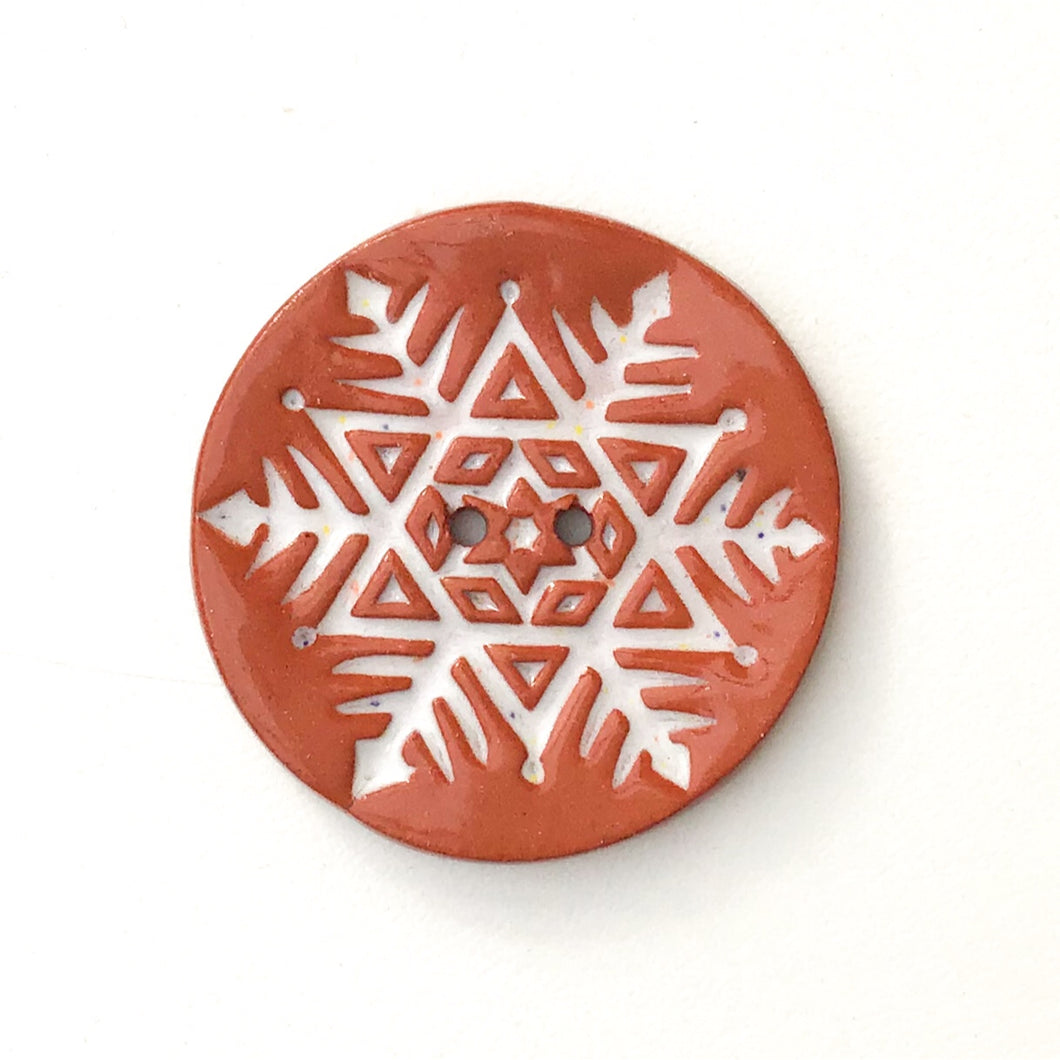 Large Snowflake Button - Hand Stamped Ceramic Snowflake Button - 1 1/2