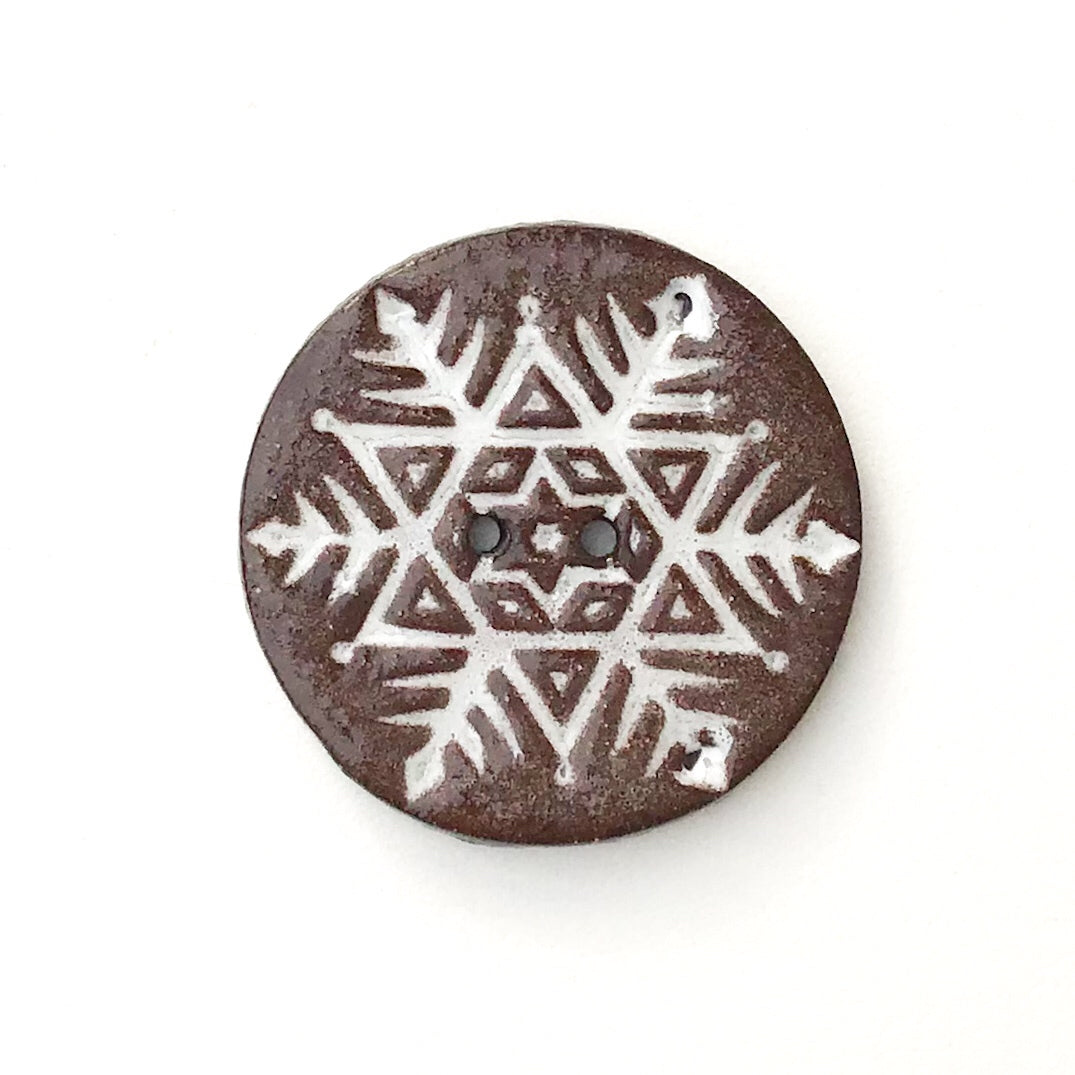 Large Snowflake Button - Hand Stamped Ceramic Snowflake Button - 1 1/2"