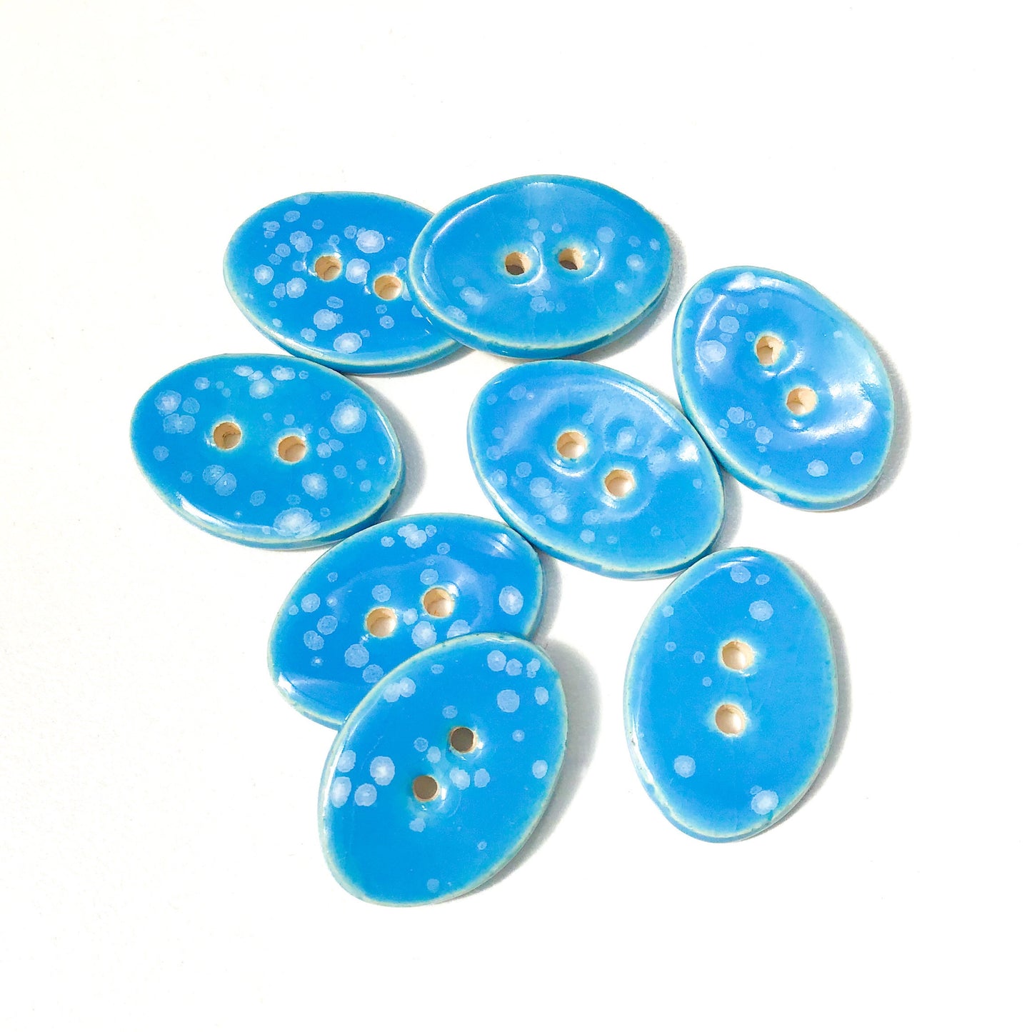 Speckled Bright Blue Oval Clay Buttons - 5/8" x 7/8" - 8 Pack (ws-210)