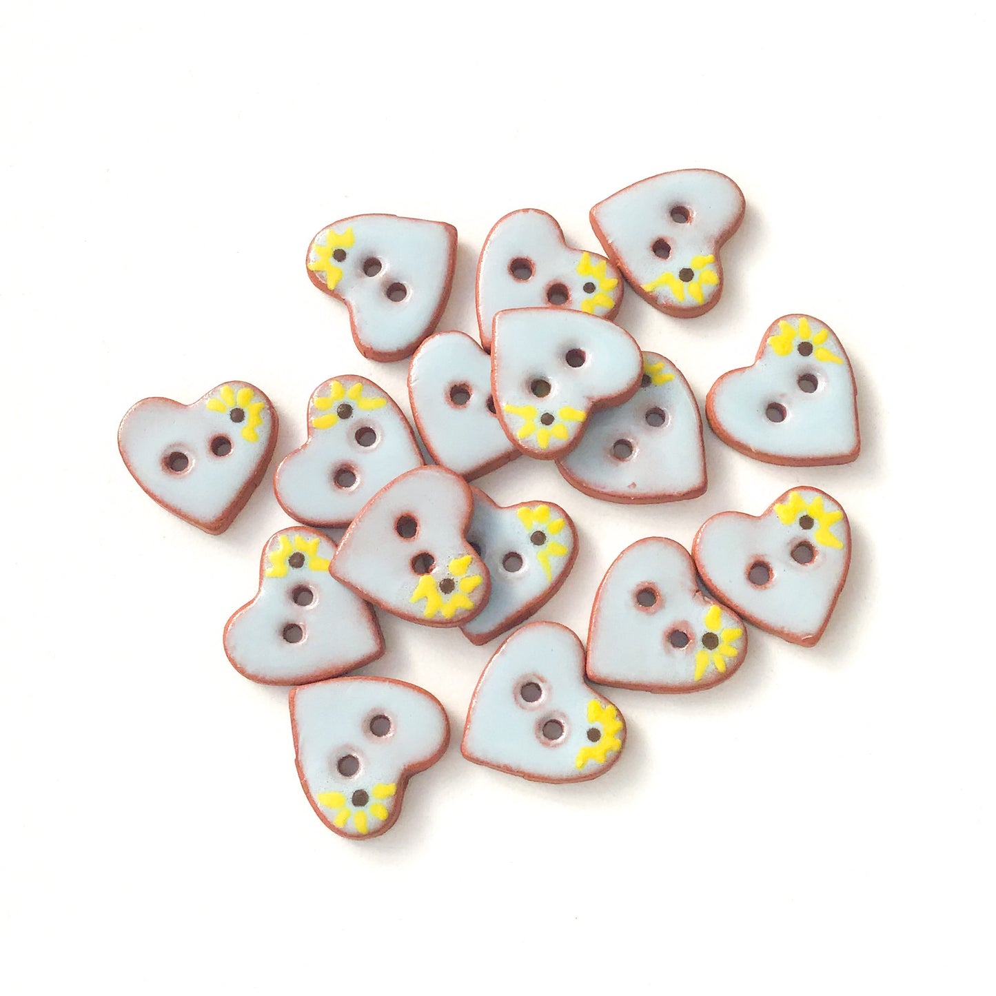 Little Blue Hearts & Flowers Buttons - Ceramic Heart Buttons - 5/8" x 9/16"