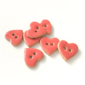 Salmon Pink Heart Buttons - Ceramic Heart Buttons - 5/8" x 9/16" - 7 Pack (ws-188)