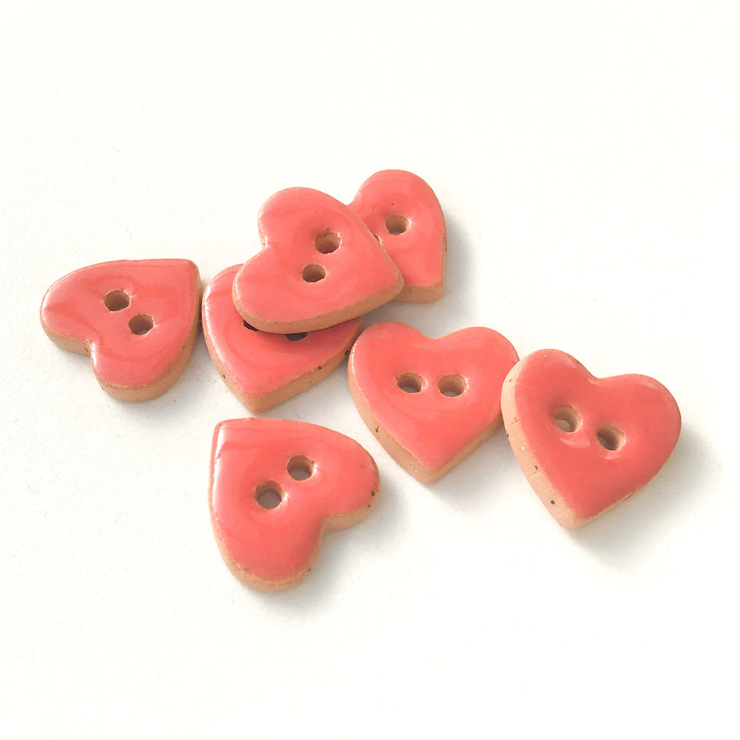 Salmon Pink Heart Buttons - Ceramic Heart Buttons - 5/8