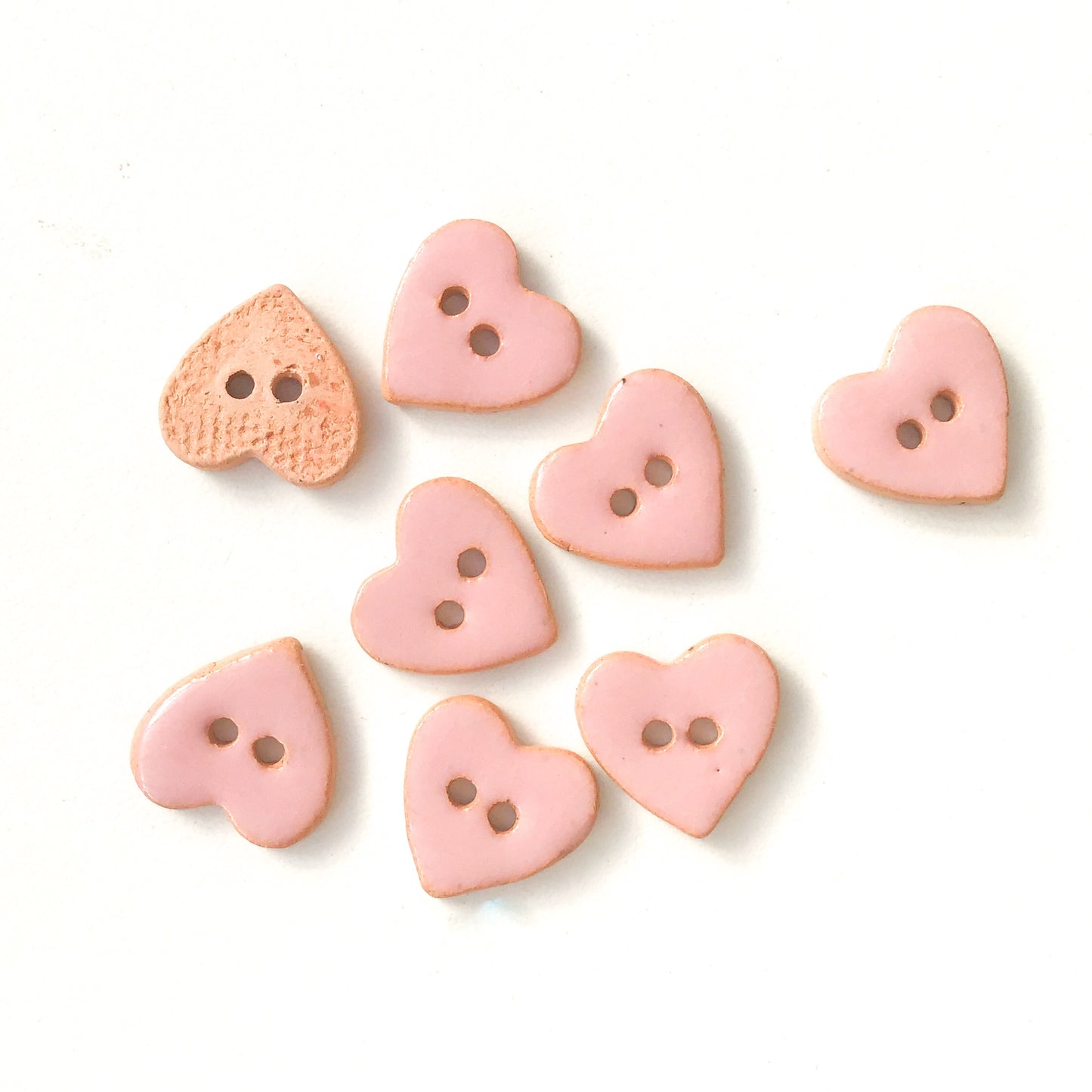 Soft Pink Heart Buttons - Ceramic Heart Buttons - 5/8" x 9/16" - 8 Pack (ws-196)
