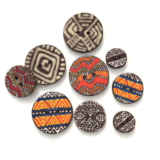 Tribal Button Collection: Simple Design and Contrasting Colors in African Motifs