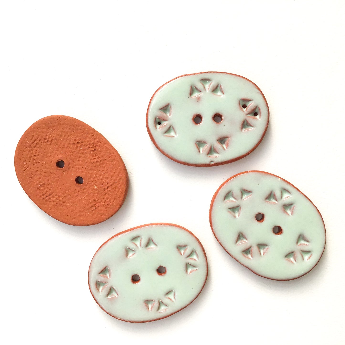 Light Aqua Ceramic Buttons - Oval Clay Buttons on Red Clay - 1" x 1 1/4" (ws-107)