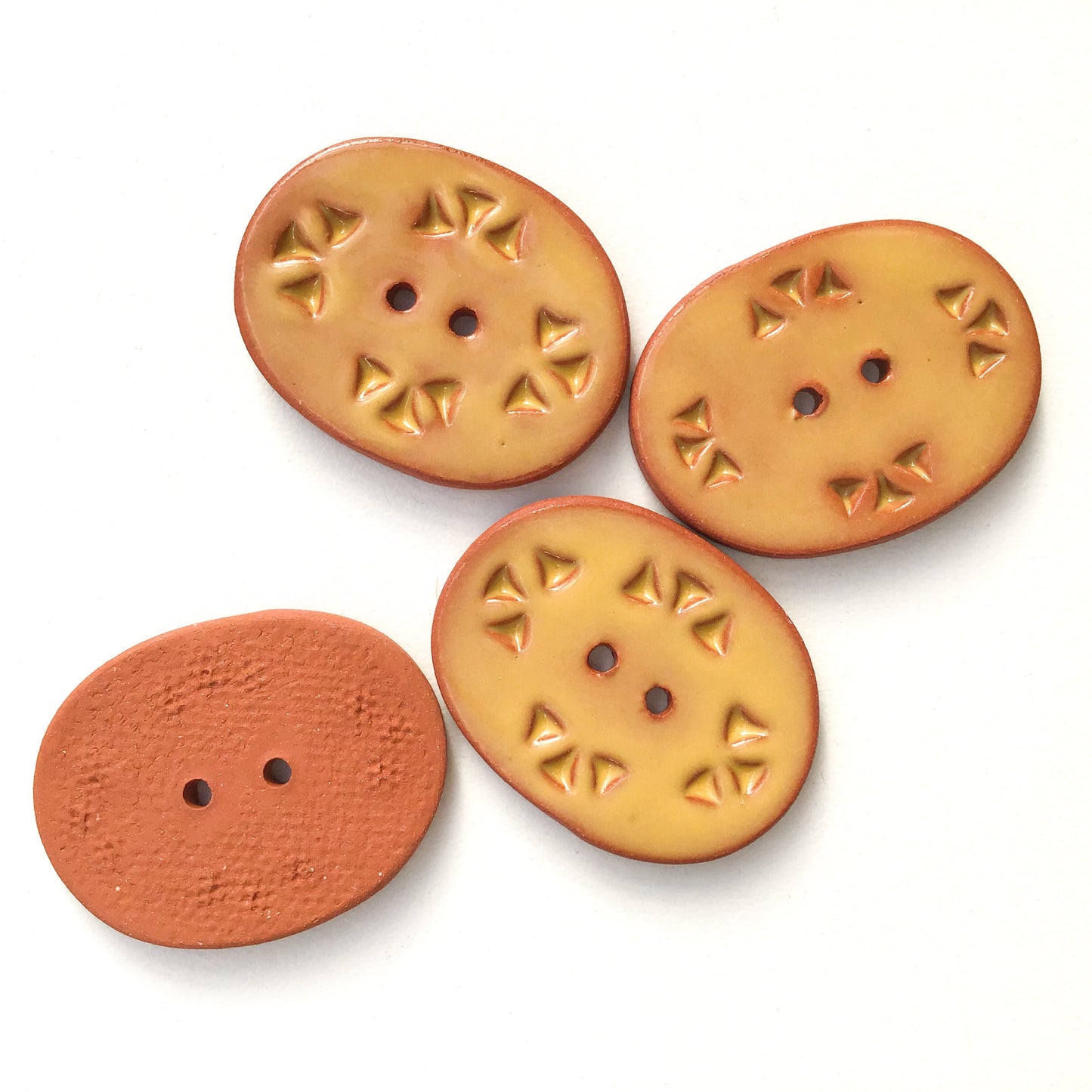Golden Brown Ceramic Buttons - Oval Clay Buttons on Red Clay - 1" x 1 1/4" (ws-87)