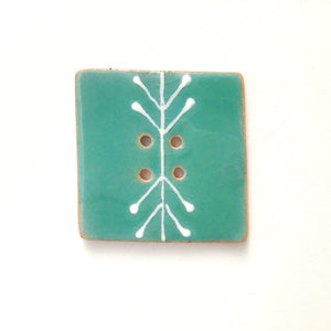 Large Square Decorative Button - Turquoise & White Southwestern Design - 1 7/16"