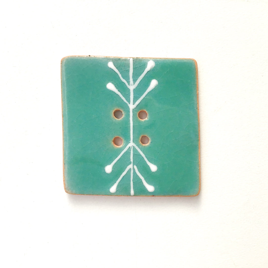 Large Square Decorative Button - Turquoise & White Southwestern Design - 1 7/16