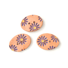 Load image into Gallery viewer, Purple Daisy Buttons on Brown Clay - 3/4&quot; x 1 1/16&quot; - 3 Pack