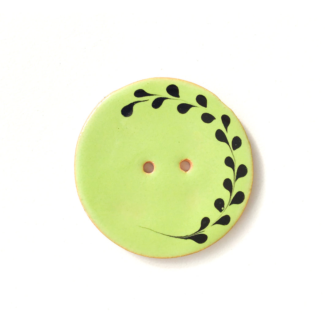 Lime Green Ceramic Button with Black Detail - Decorative Ceramic Button - 1 3/8