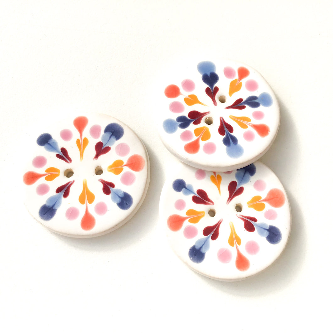 Color Flare Ceramic Buttons in Pinks & Blues - 1 3/8