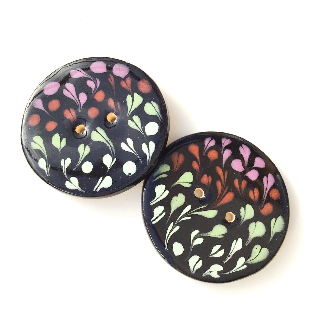 Color Drag Ceramic Buttons in Black & Warm Tones - Decorative Ceramic Button - 1 3/8