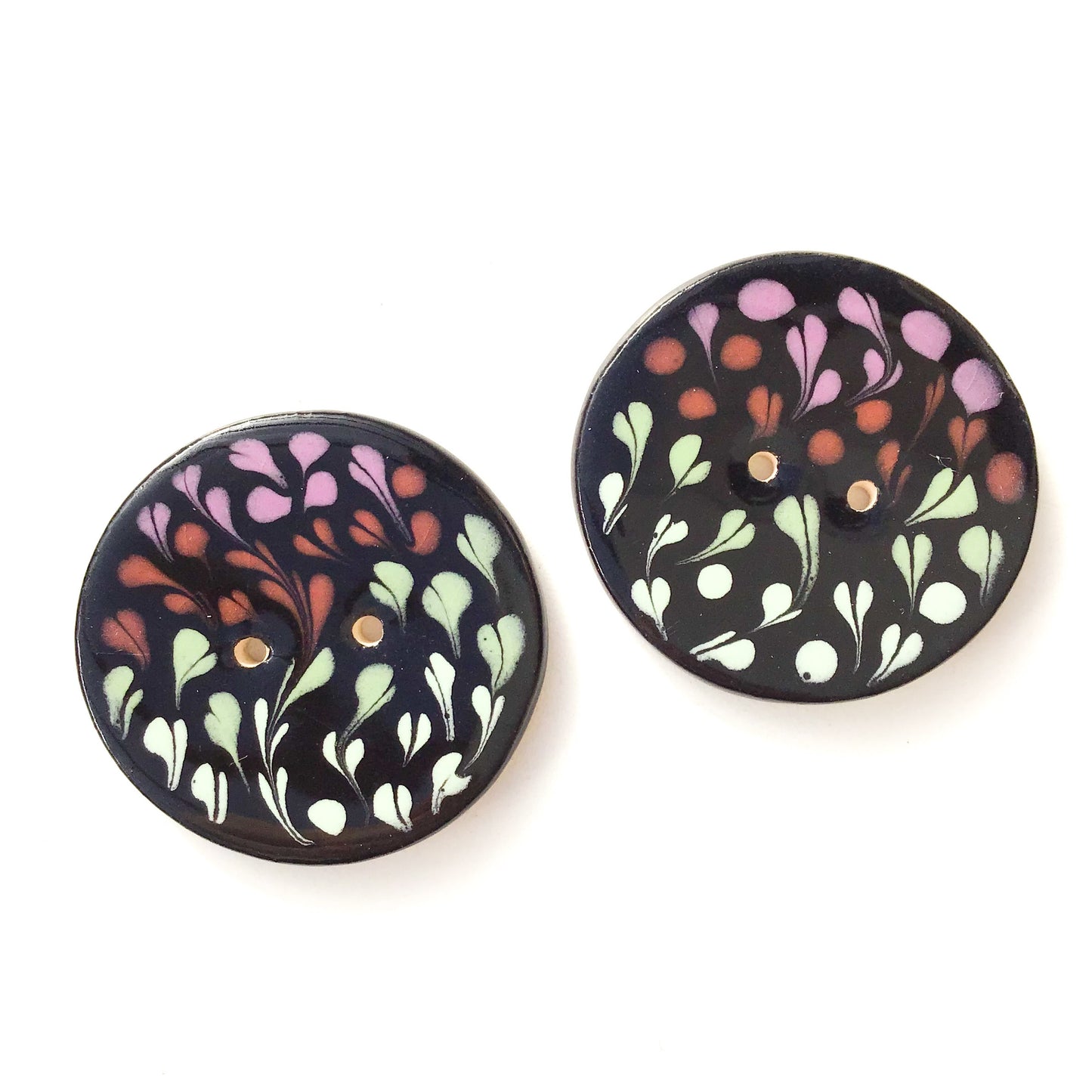 Color Drag Ceramic Buttons in Black & Warm Tones - Decorative Ceramic Button - 1 3/8"