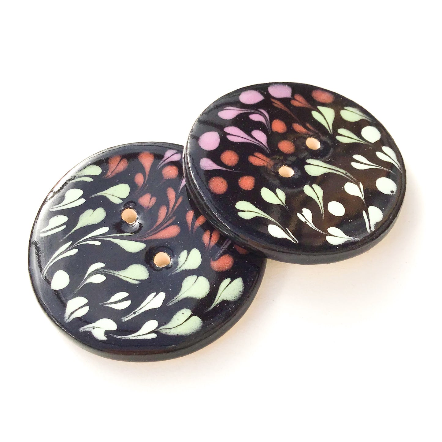 Color Drag Ceramic Buttons in Black & Warm Tones - Decorative Ceramic Button - 1 3/8"