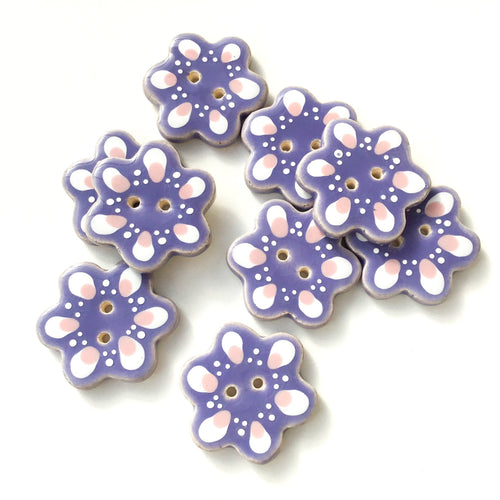 Purple Flower Shaped Ceramic Buttons - Decorative Clay Buttons - 1  1/4