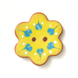 Chartreuse Flower Shaped Ceramic Button - Decorative Clay Buttons - 1 3/8" (ws-47)