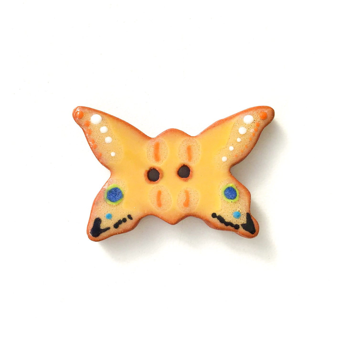 Ceramic Butterfly Buttons - Colorful Butterflies on Red Clay - 7/8" x 1  1/4"