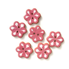 Load image into Gallery viewer, Mauve Flower Buttons with White Detail - Ceramic Flower Buttons - 7/8&quot; - 6 Pack