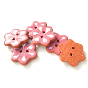 Mauve Flower Buttons with White Detail - Ceramic Flower Buttons - 7/8" - 6 Pack