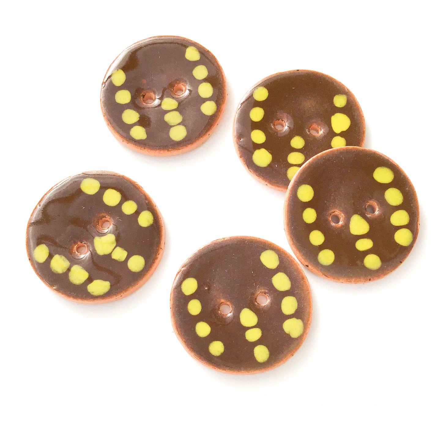 Brown & Chartreuse Dotted Ceramic Buttons 1-1/16" - 5 Pack