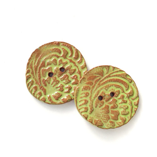 Hand Stamped Speckled Green Ceramic Buttons on Red Clay - 1 1/8