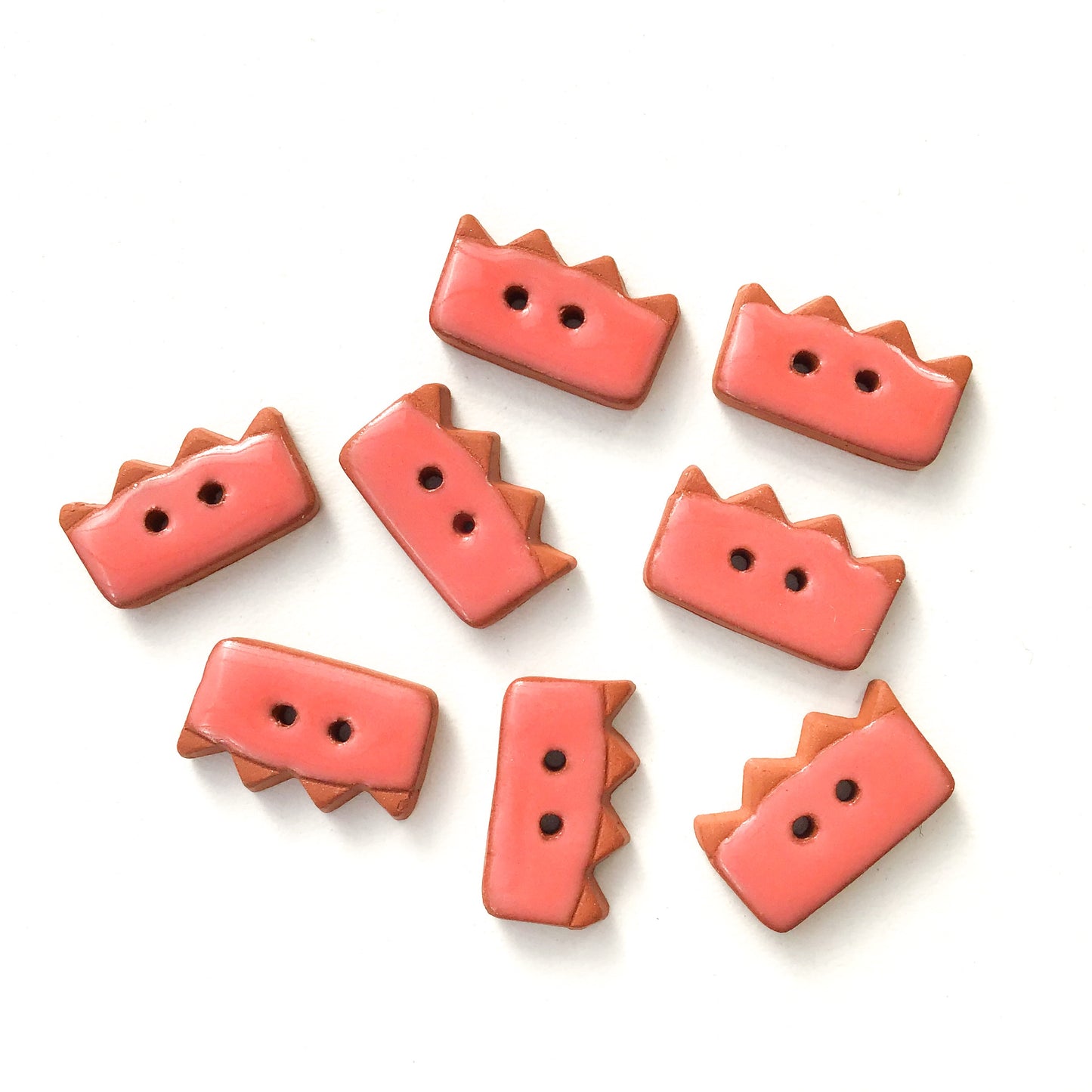 Salmon Colored Buttons on Red Clay - Ceramic Buttons - 3/8" x 3/4" - 8 Pack