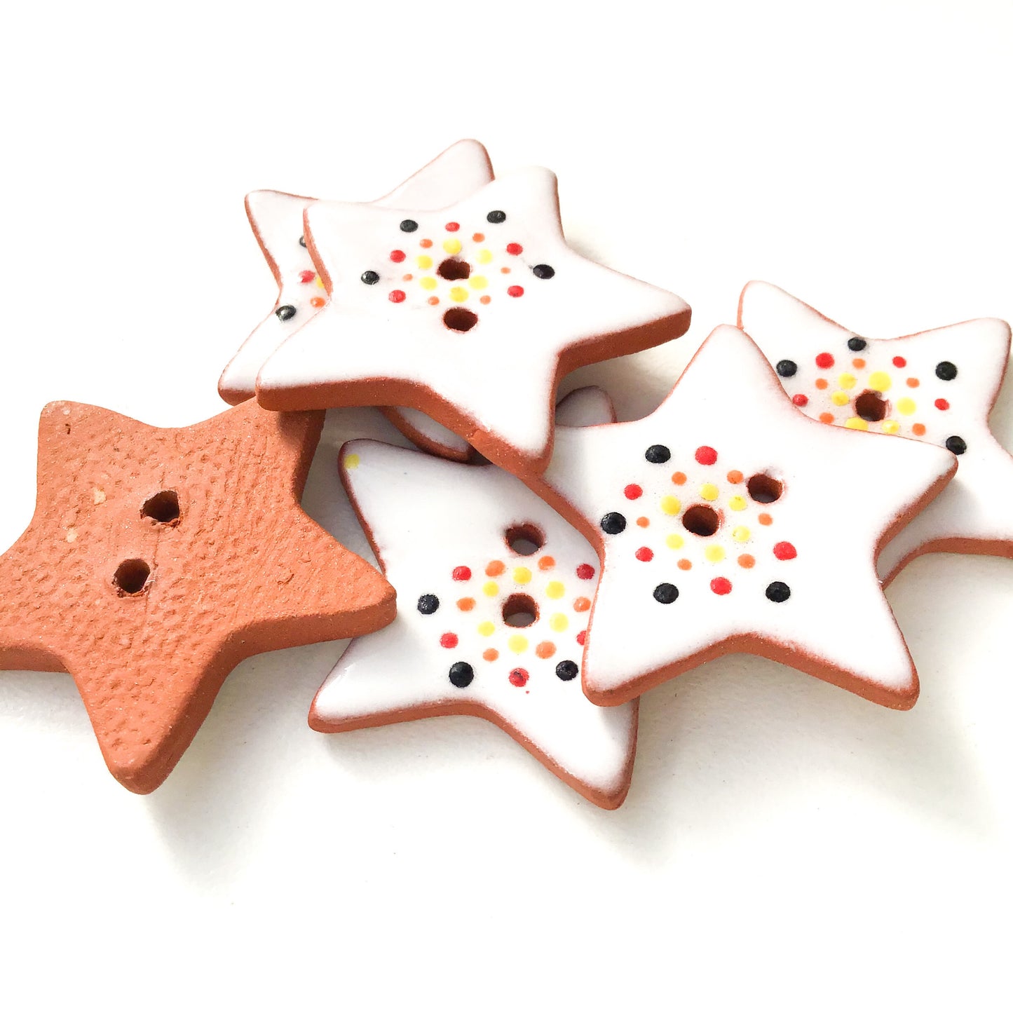 Red & Yellow Color Flare Star Buttons - Ceramic Star Buttons - 1 1/8" (ws-176)