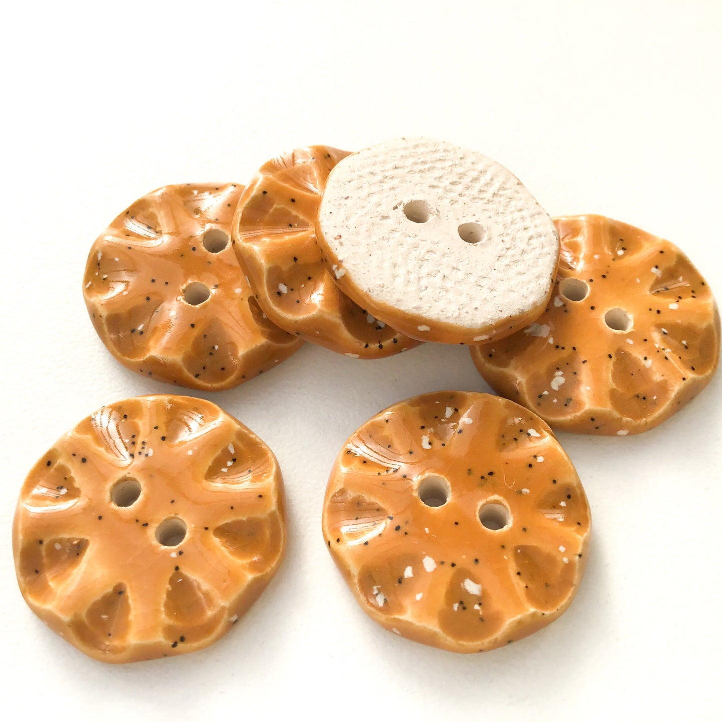 Speckled Brown Ceramic Buttons - Orange-Brown Clay Buttons - 3/4" - 6 Pack