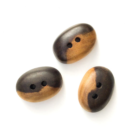 Black Walnut Wood Buttons - Oval Black Walnut Sap & Heartwood Buttons - 5/8" x 15/16" - 3 Pack
