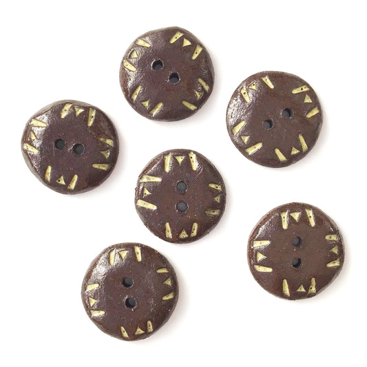 Black Clay Buttons with Yellow Detail - "Gathering" - 13/16" - 6 Pack