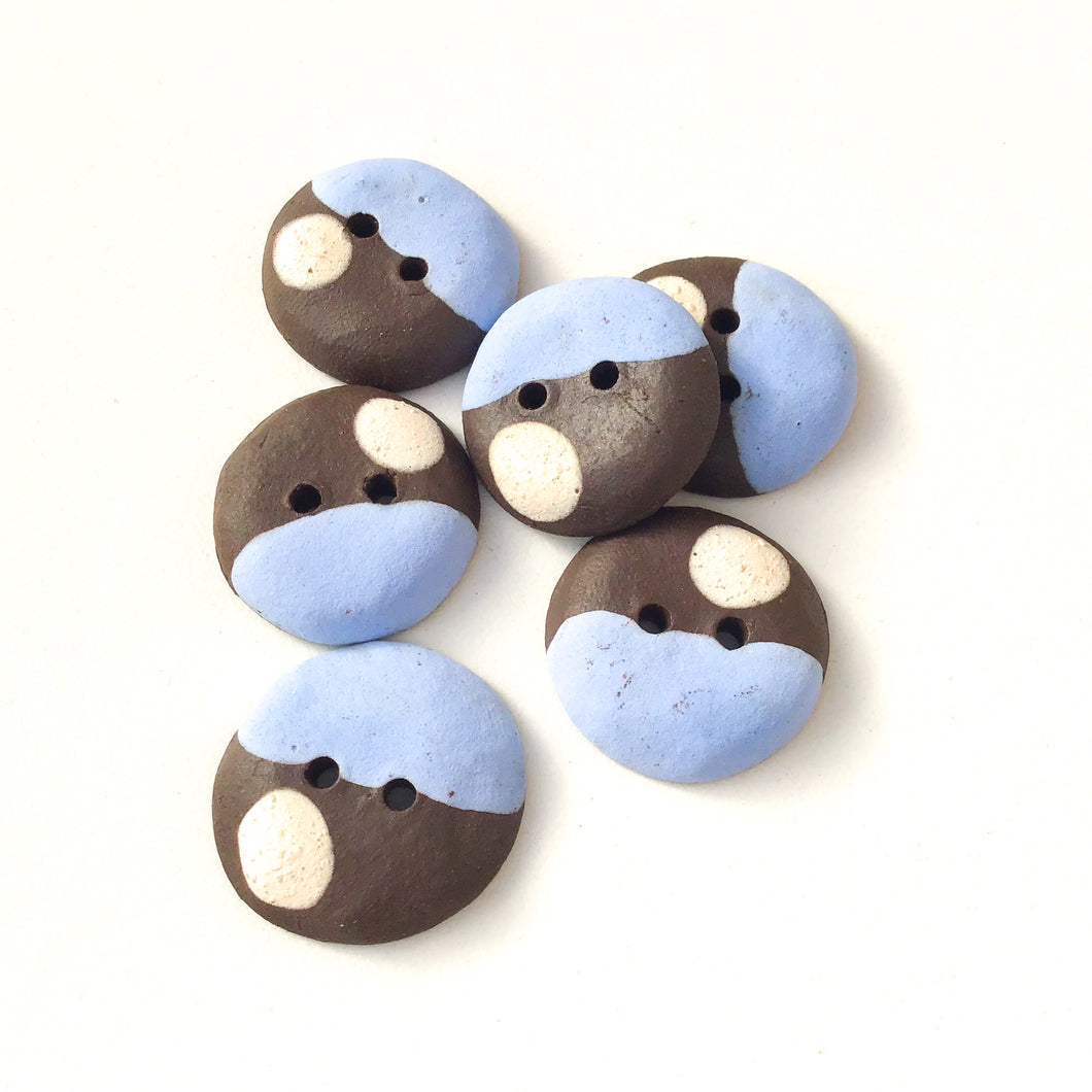 Sky Blue - Color Contrast Clay Buttons - Black Clay Ceramic Buttons - 3/4