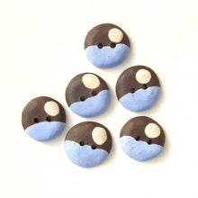 Load image into Gallery viewer, Sky Blue - Color Contrast Clay Buttons - Black Clay Ceramic Buttons - 3/4&quot; - 6 Pack