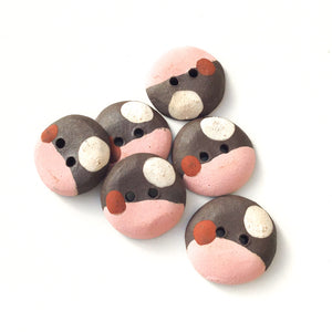 Salmon Pink - Color Contrast Clay Buttons - Black Clay Ceramic Buttons - 3/4" - 6 Pack